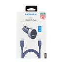 Momax 2 IN 1 USB-C PD Car Fast Charger 20W with Lightning Cable (Blue)
