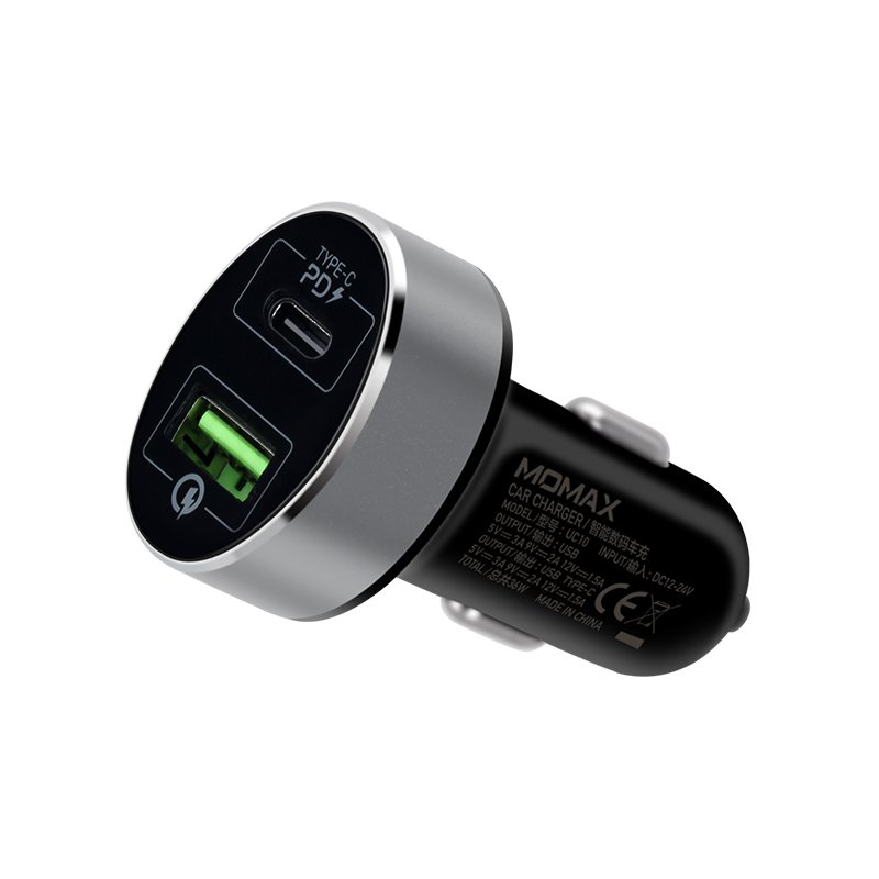 Momax UC10 Dual-Port QC3.0 with Type-C PD Fast Car Charger (Blue)