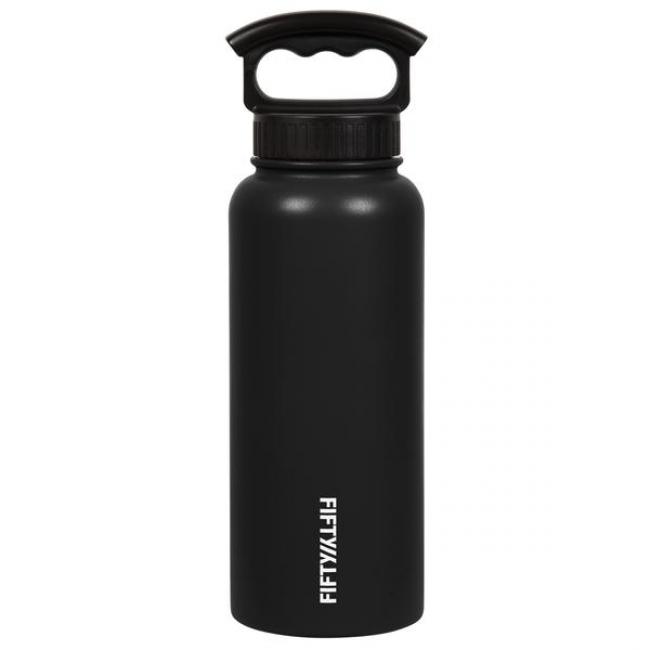 [V34001BK0] Fifty Fifty Vacuum Insulated Bottle 3 Finger Lid 1L (Matte Black)