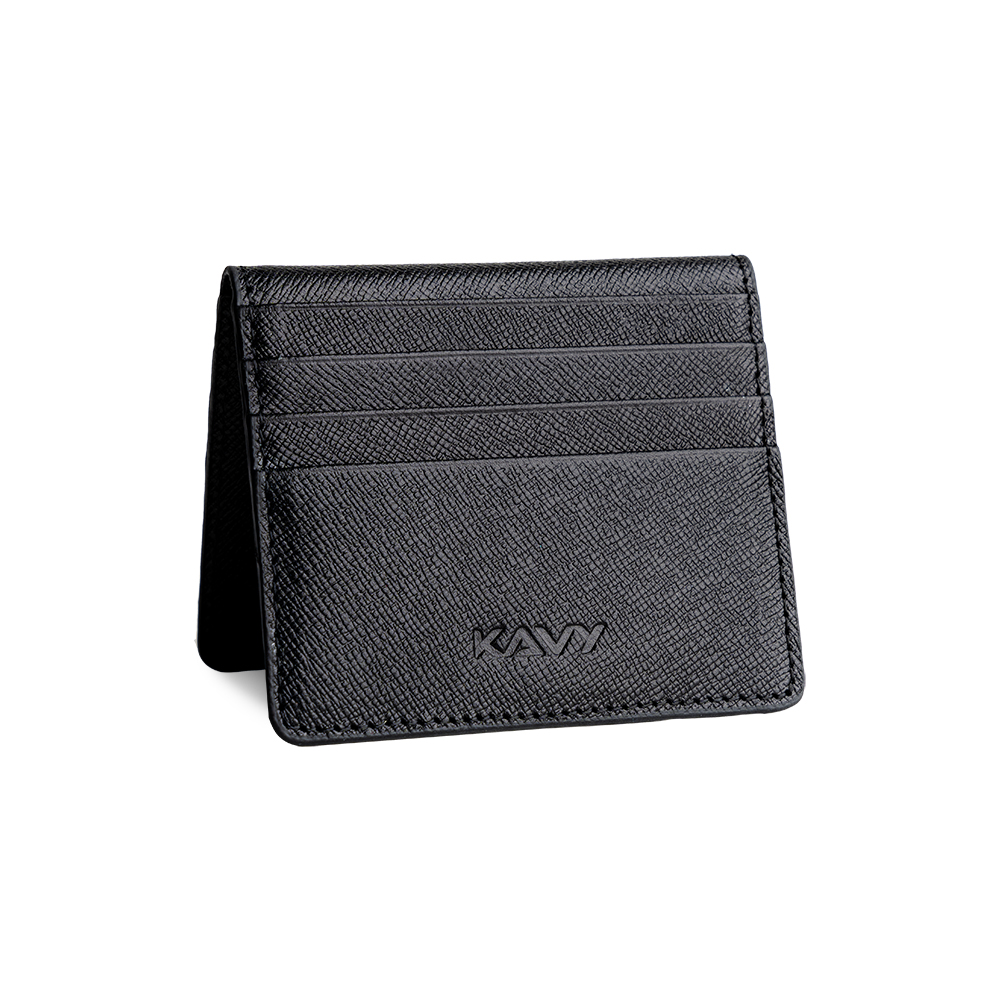 Kavy Slim Wallet Front Pocket Leather (Black)