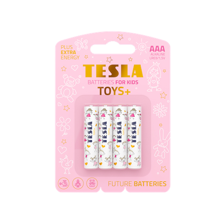TESLA TOYS+ ALKaline Batteries 1,5V AAA 4Pcs (Pink)