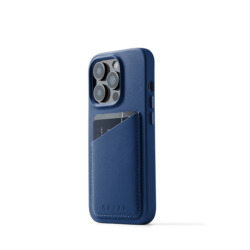 [MUJJO-CL-028-BL] Mujjo Full Leather Wallet Case for iPhone 14 Pro (Monaco Blue)