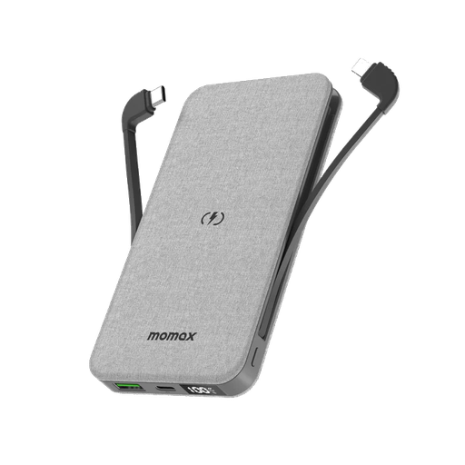 [IP112MFIA] Momax Q.Power TOUCH 2 Wireless Charging Power Bank 10000mAh (Light Grey)