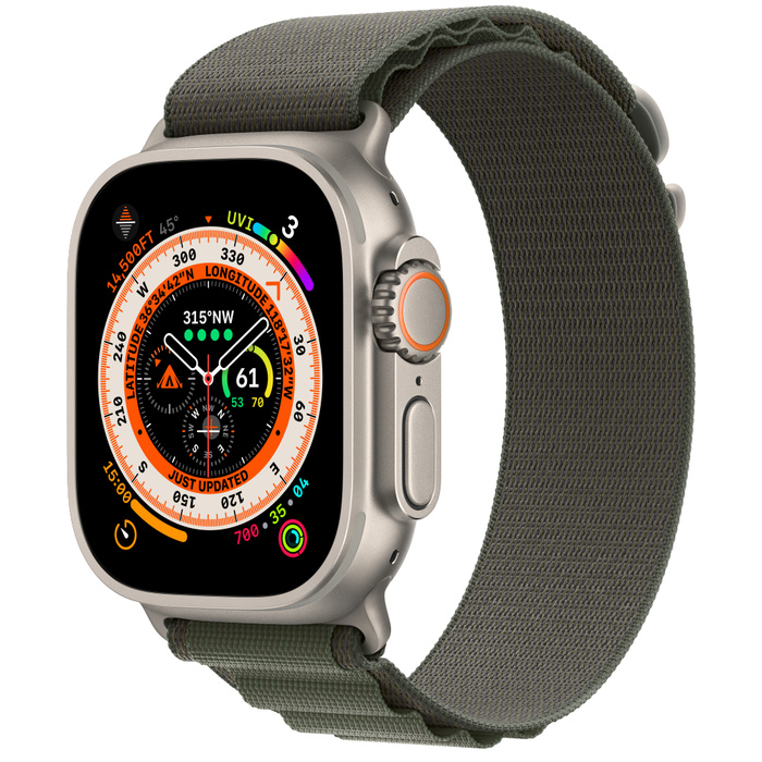 Apple Watch Ultra [GPS + Cellular 49mm] Smart Watch w/Rugged Titanium Case  & Green Alpine Loop Small. Fitness Tracker, Precision GPS, Action Button