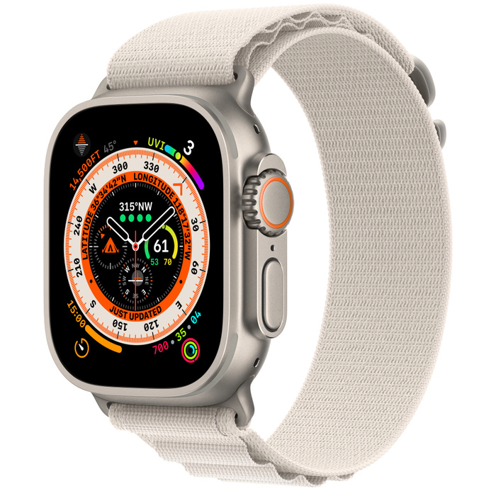 Apple Watch Ultra GPS and Cellular, 49mm Titanium Case with Starlight Alpine  Loop (Large) | CAVARATY