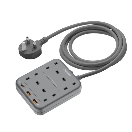 [US3UKE] Momax OnePlug PD20W 2A1C 4-Outlet USB Power Strip (Grey)