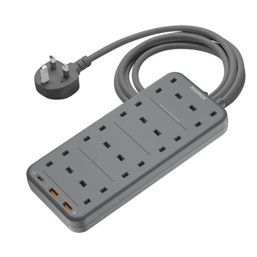 [US5UKE] Momax OnePlug 8-Outlet USB Power Strip  (Grey)