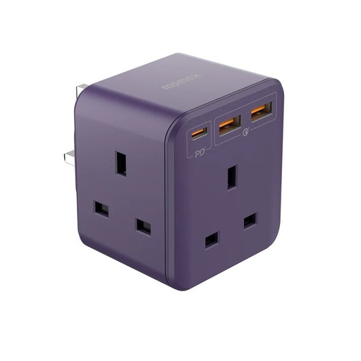 [US8UKU] Momax OnePlug 3-Outlet USB Cube Extension Socket (Purple)