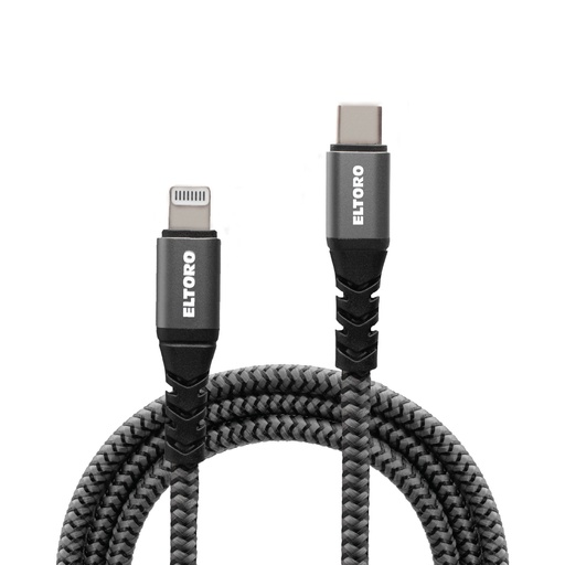 [ETKVCL15-BLACK-GRAY] Eltoro Kevlar Black Nylon Cable USB-C TO Lightning 1.5m (Gray)