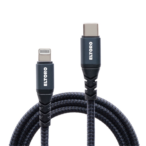 [ETKVCL15-BLACK-NAVY] Eltoro Kevlar Black Nylon Cable USB-C TO Lightning 1.5m (Deep Blue)