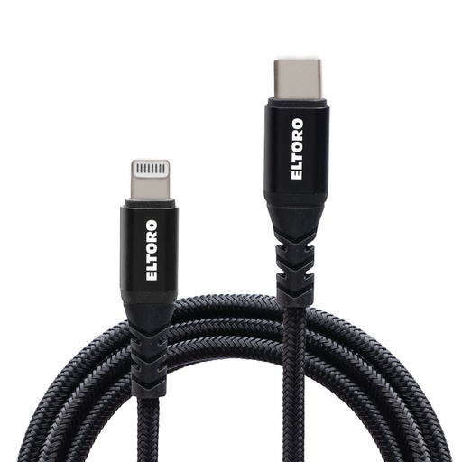 [ETKVCL1-BLACK] Eltoro Kevlar Black Nylon able USB-C TO Lightning (Black)