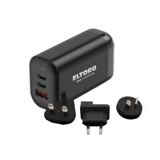 [ELT-HC65PD3Q] Eltoro Home Charger 65W GaN PD with Travel Plug (Black)