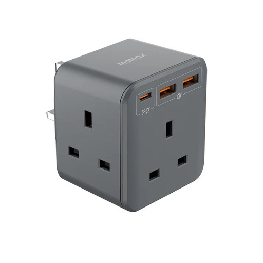 [US8UKE] Momax OnePlug 3-Outlet Cube Extension Socket With USB (Grey) 