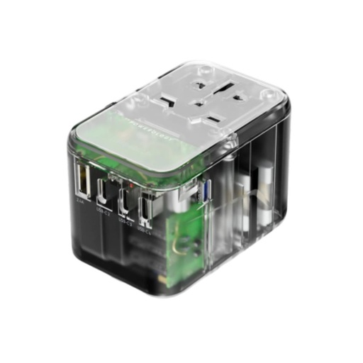 [P65W4PD-TP] Powerology Universal Multi-Port Travel Adapter with 4 USB-C (Clear)