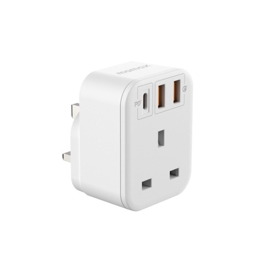 [US10UKW] موماكس شاحن حائط وموزع كهربائي بمنفذ 1 (ابيض)