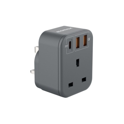 [US10UKE] Momax ONEPLUG 1-Outlet Extension Socket With USB (Space Grey)