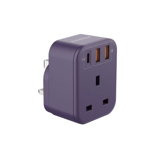 [US10UKU] Momax ONEPLUG 1-Outlet Extension Socket With USB (Deep Purple)