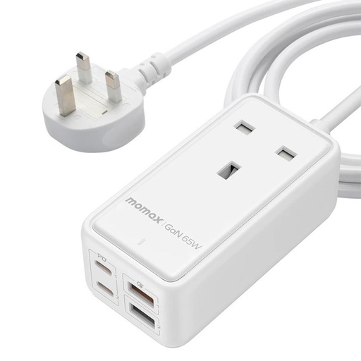 [US15UKW] Momax ONEPLUG 65W GaN Extension Cord with USB (White)