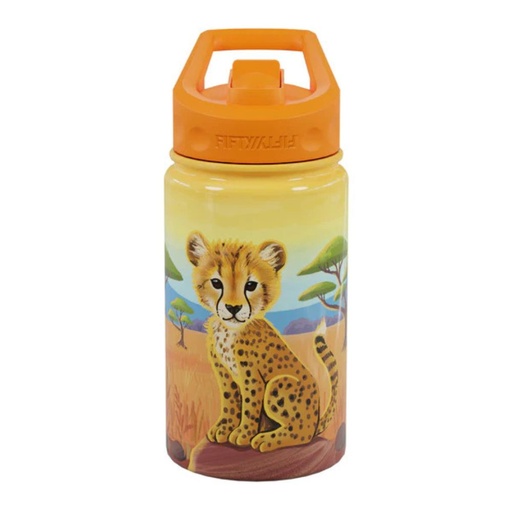 [K12000020] Fifty Fifty Kids Bottle with Straw Lid 350ML (Cheetah)