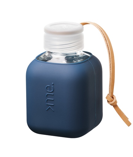 [SQME-Y2-NAVY] Squireme Y2 Glass Bottle with Silicone Sleeve 370 ml (Navy)