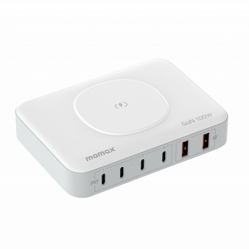 [UM28AUKW] Momax Q.PLUG BOX 100W 6-Port GaN with Wireless Charging (White)