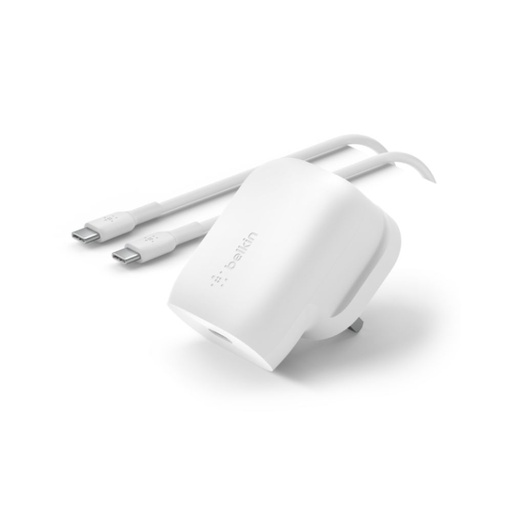 [WCA005my1MWH-B6] Belkin PD 30W PPS USB-C Wall Charger with 1m PVC USBC-C Cable (White)