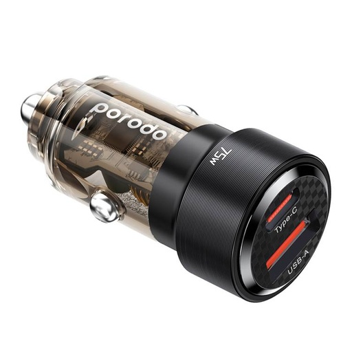 [PD-75TDCC-BK] Porodo 75W Dual Port Transparent Aluminum Car Charger (Black)