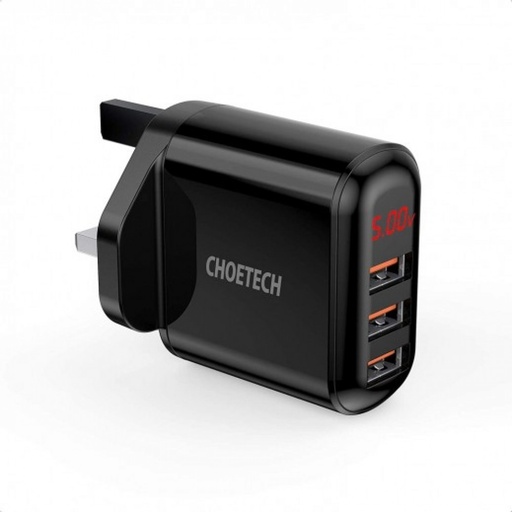 [Q5009-UK-BK] Choetech 5V/3.4A 3*USB-A Digital Wall Charger (Black)