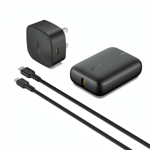 [PA-Y25-PB-N83S-CB-CL1 -TK-2B] AUKEY On The Go Bundle (20W PD Wall Charger, Braided 1.2m USB-C - Lightning Cable, 10,000mAh Power Bank)