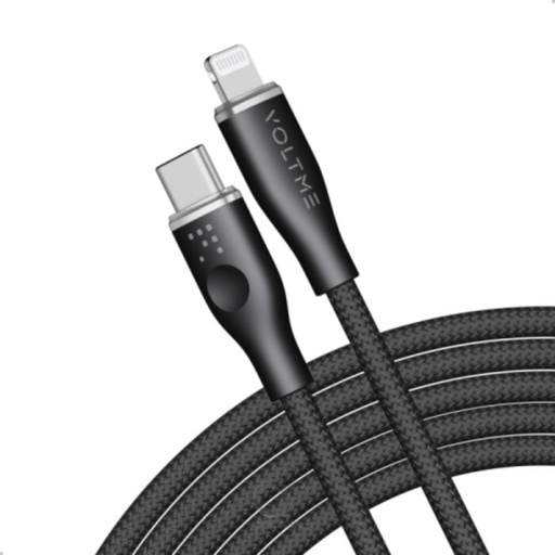 [C2084] Voltme Powerlink Rugg Double Nylon Cable Type C to Lightning 3A / 2.0M Zinc-Alloy Connector (Black)