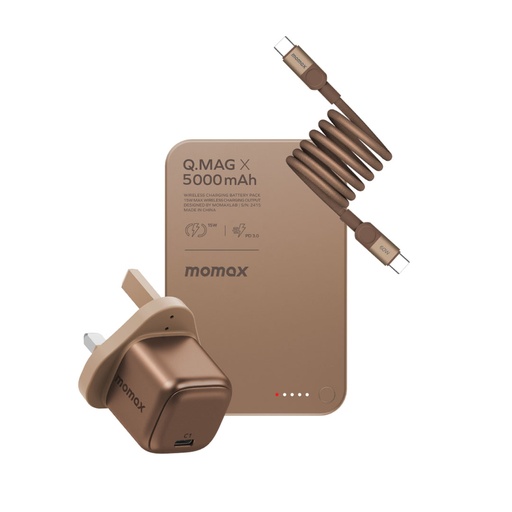 [VPD0161UKL2] Momax Bundle Set ( 30Watts Charger 1-port type C + Mag Link Type C to Type C Cable 1M 60Watts + Q.Mag Power Bank 5000mAh Wireless Mag Safe Charge  )