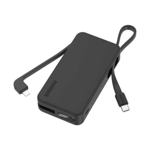 [IP138MFID] Momax 1-Power Vital+ 10000mAh Battery Pack with Built-in USB-C and Lightning Cable (Black)