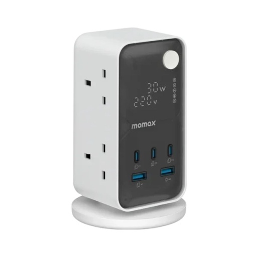 [US21UKW] Momax 1-Charge Work Flow 6-Outlet Digital Display Power Tower with USB (White)
