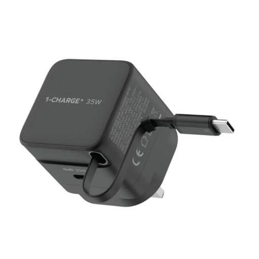 [UM72UKD] Momax 1-Charge+ 1-Port GaN 35W charger with Retractable USB-C Cable (Black)