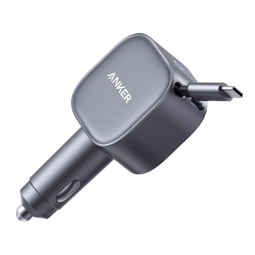 [A2738HA2] Anker nano Car Charger (75W, USB-C Port, Built-in Retractable USB-C Cable) (Silver)