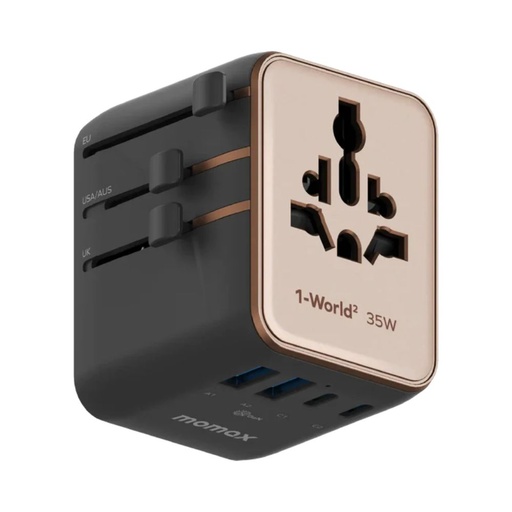 [UA27L2] Momax 1-World2 35W 5-Port Dual AC Travel Adaptor (Desert Titanium)