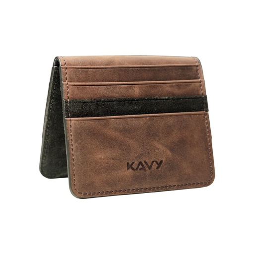 [ KAVY-BFOLD-VB] Kavy Slim Wallet Front Pocket Leather (Vintage Black Brown)