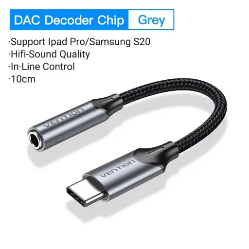 [BIHBA] Vention USB-C to 3.5MM Earphone Jack with DAC Adapter 0.1M (Black)