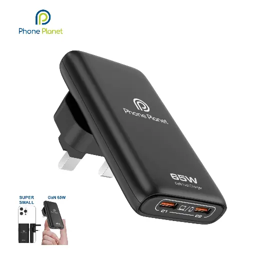 [PP-65W-GAN3-UK] فون بلانيت  شاحن  سريع 65 واط (أسود)