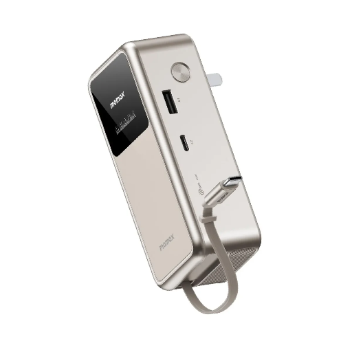 [IP167GSL] Momax 1-PAC⁺10000mAh 3 in 1 Hybrid GaN Battery Pack with Build-in retractable Cable (Titanium)