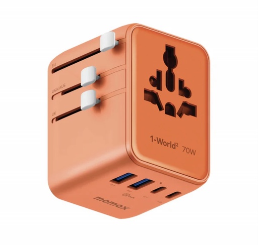 [UA22M] Momax 1-World² Universal 5-Port Travel GaN Charger 70W with Dual AC (Orange)