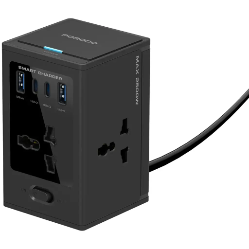 [PDUNS8430BK] Porodo Universal GaN Multi-Port Cube Adapter with 4 AC Sockets