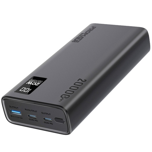 [BOLT-20PD.Black] Promate 20W PD Dual USB-C and 22.5W USB-A Ports Power Bank 20000mAh (Black) 