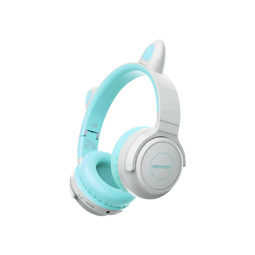 [Panda.AQA] Promate Panda KidSafe Kawaii Style Wireless Headphones for Kids (Aqua)