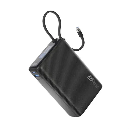 [Titan-35W.Black] Promate 20000mAh Ultra Compact 35W SuperSpeed™ Power Bank with Built-In USB-C Cable (Black)