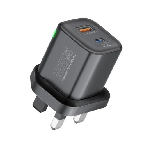 [PowerPort-25AC.Black.UK] Promate Charging Adapter 25W PD and QC 3.0 (Black)
