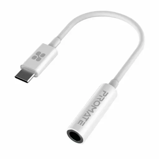 [AUXLink-C] Promate  Adapter USB-C to 3.5mm AUX (White)