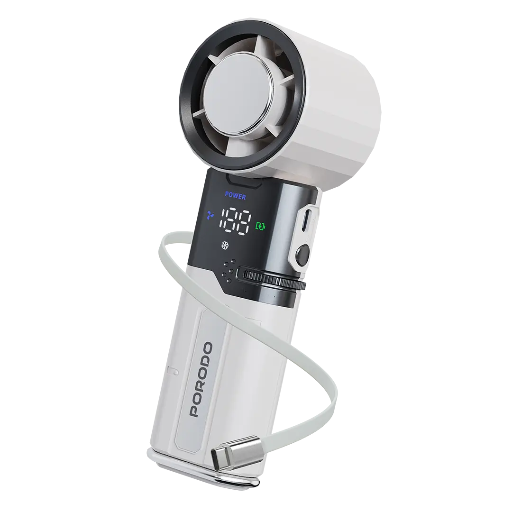 [PDLFSTMF120WH] Porodo Lifestyle Chillo Plus Rechargeable Ice Cooling Fan (White)