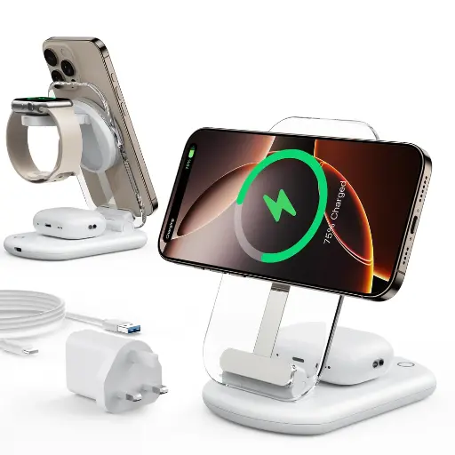 [b0fhnzjjv4] Mukiya 3-in-1 MagLeap Wireless Charging Stand (White)