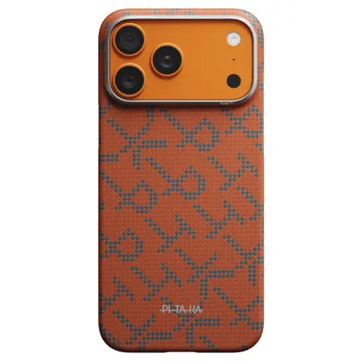 [KI1703PTK]   (Leaping - برتقالي/أزرق) PITAKA Monogram Edge لهاتف iPhone 17 Pro كفر